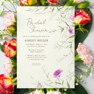 Elegant Modern Wildflower Off-White Bridal Shower Invitation