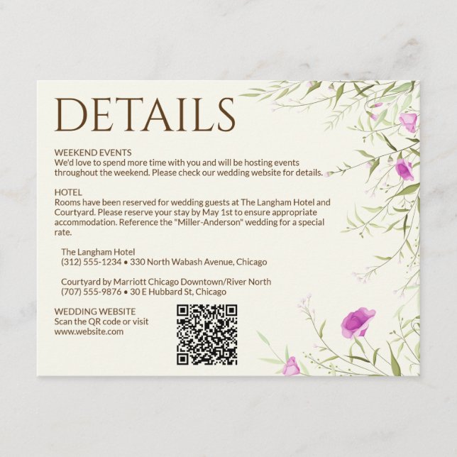 Elegant Modern Wildflower Off-White Wedding Enclosure Card (Front)