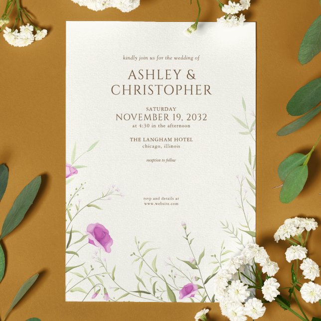 Elegant Modern Wildflower Off-White Wedding Invitation (Creator Uploaded)