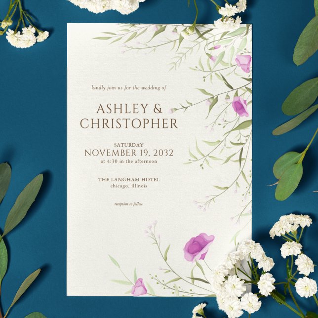 Elegant Modern Wildflower Off-White Wedding Invitation (Creator Uploaded)