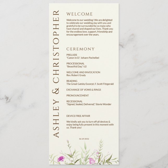 Elegant Modern Wildflower Off-White Wedding Program (Front)