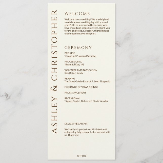 Elegant Modern Wildflower Off-White Wedding Program (Front)