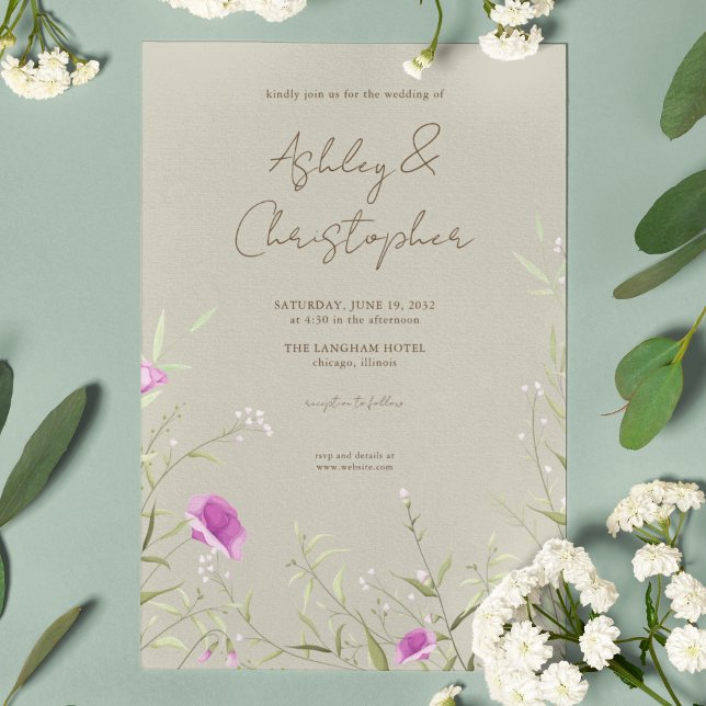 Elegant Modern Wildflower Taupe Wedding Invitation (Creator Uploaded)