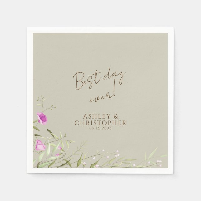 Elegant Modern Wildflower Taupe Wedding Napkin (Front)