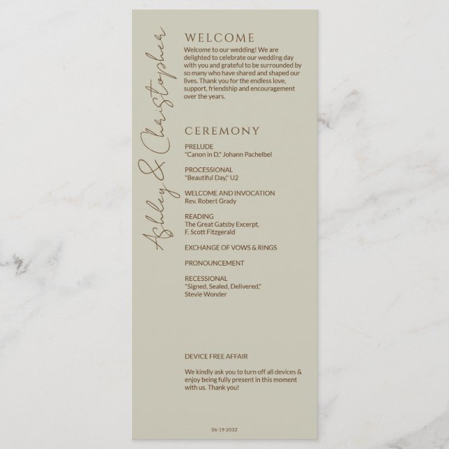 Elegant Modern Wildflower Taupe Wedding Program (Front)