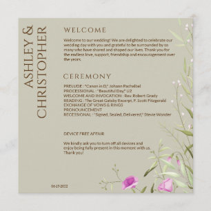 Elegant Modern Wildflower Taupe Wedding Program