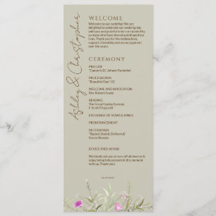Elegant Modern Wildflower Taupe Wedding Program