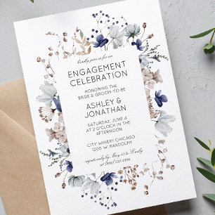 Elegant Modern Wildflower Wedding Engagement Party Invitation