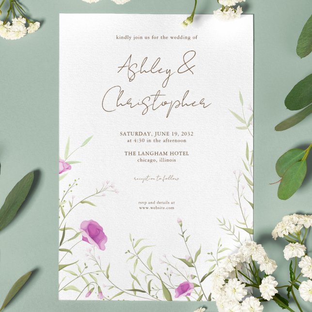 Elegant Modern Wildflower White & Bronze Wedding Invitation (Creator Uploaded)