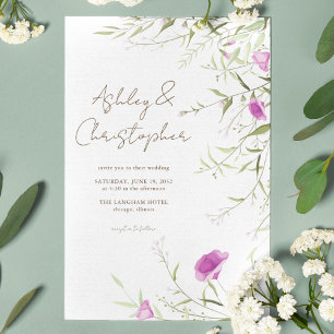 Elegant Modern Wildflower White & Bronze Wedding Invitation