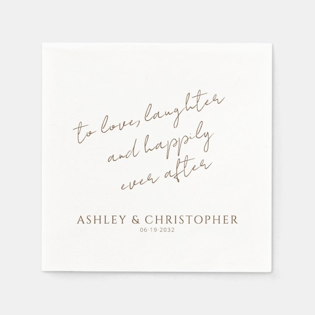 Elegant Modern Wildflower White & Bronze Wedding Napkin (Front)