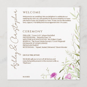 Elegant Modern Wildflower White & Bronze Wedding Program