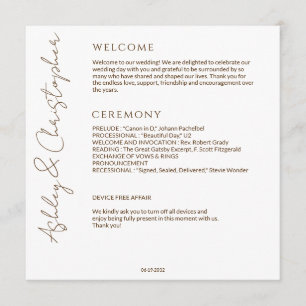 Elegant Modern Wildflower White & Bronze Wedding Program