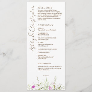 Elegant Modern Wildflower White & Bronze Wedding Program