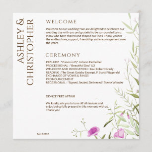 Elegant Modern Wildflower White & Bronze Wedding Program