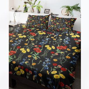 Elegant Modern Wildflowers Black Pillowcase