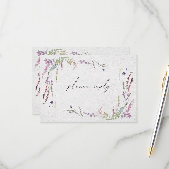 Elegant Modern Wildflowers Meals Wedding RSVP Card (Front/Back In Situ)