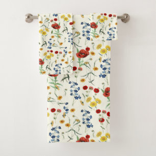 Elegant Modern Wildflowers on White Bath Towel Set