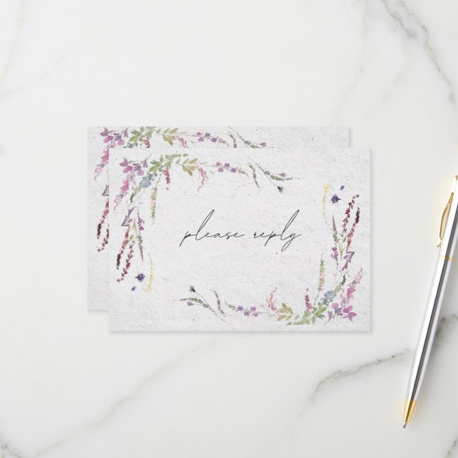 Elegant Modern Wildflowers Simple Wedding RSVP (Front/Back In Situ)