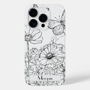 Elegant Modern Wildflowers white and black Case-Mate iPhone 14 Pro Case