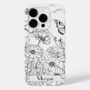 Elegant Modern Wildflowers white and black Case-Mate iPhone 14 Pro Case