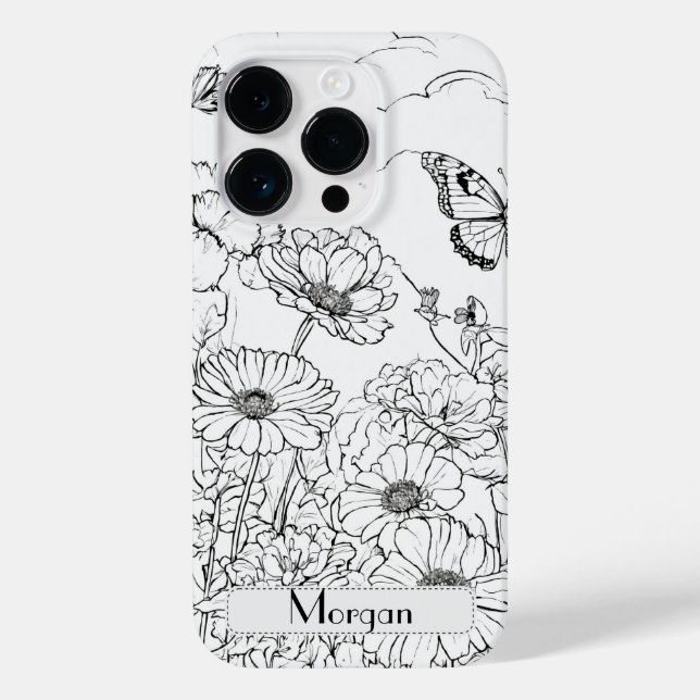 Elegant Modern Wildflowers white and black Case-Mate iPhone Case (Back)