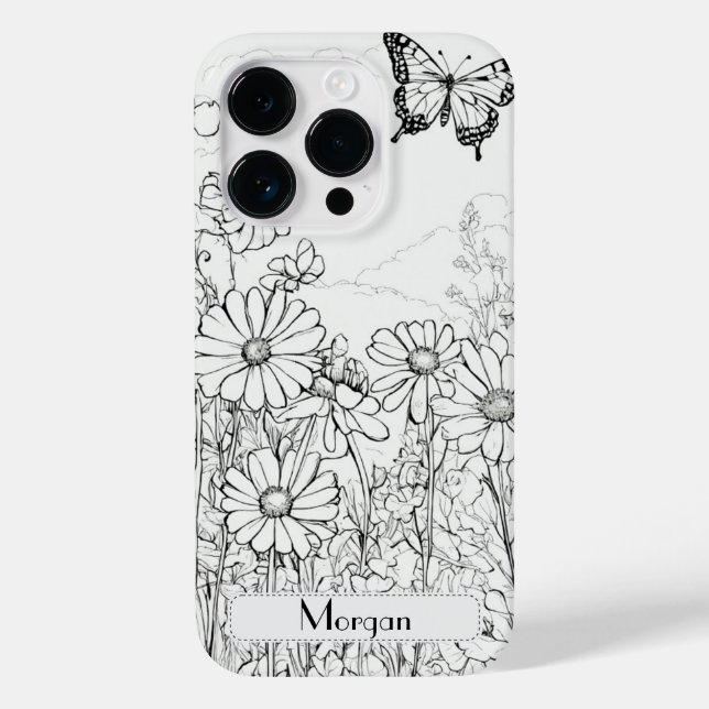 Elegant Modern Wildflowers white and black Case-Mate iPhone Case (Back)
