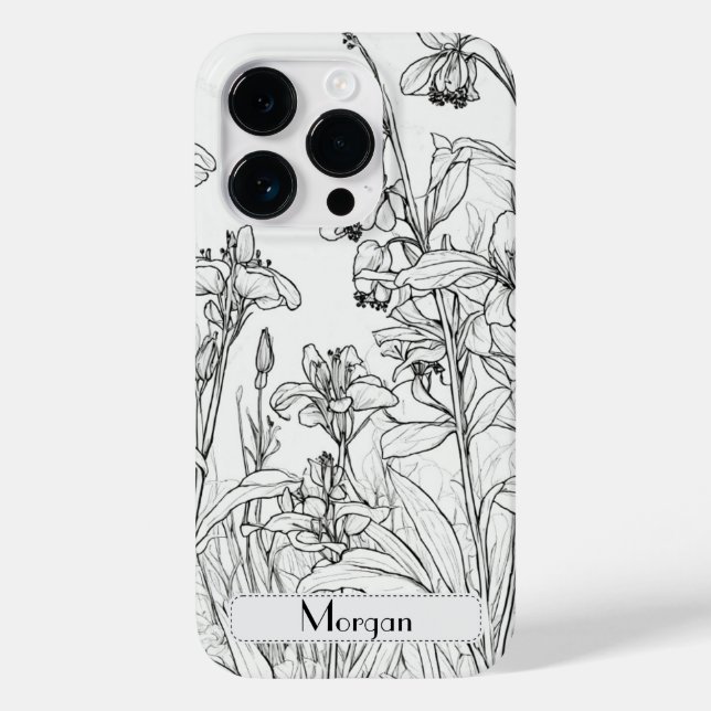 Elegant Modern Wildflowers white and black Case-Mate iPhone Case (Back)