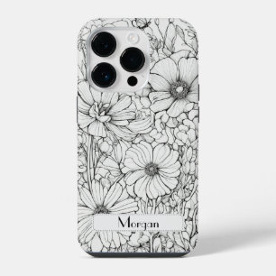 Elegant Modern Wildflowers white and black iPhone 14 Pro Case