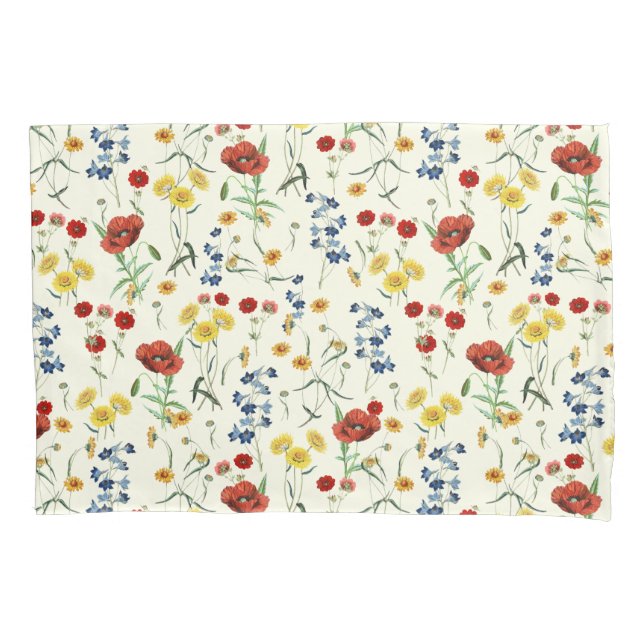 Elegant Modern Wildflowers White Pillowcase (Front-Left)