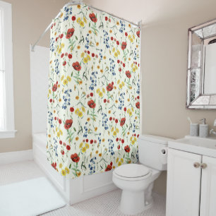 Elegant Modern Wildflowers White Shower Curtain