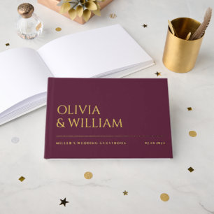 Elegant Modern Wine Berry Typography Wedding Foil  Guest Book