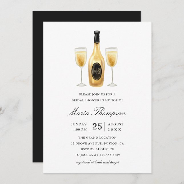Elegant Modern Wine Tasting Bridal Shower Invitation (Front/Back)