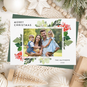Elegant Modern Winter Berries Frame Photo Holiday Card
