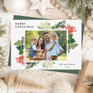 Elegant Modern Winter Berries Frame Photo Holiday Card