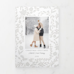Elegant Modern Winter Botanical Photo-Silver Tri-Fold Card