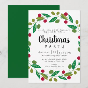 Elegant Modern Winter Greenery Christmas Party Invitation