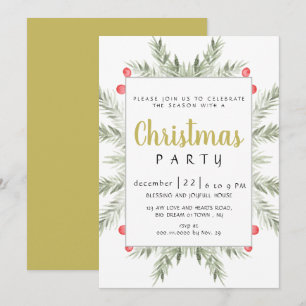 Elegant Modern Winter Greenery Christmas Party Invitation