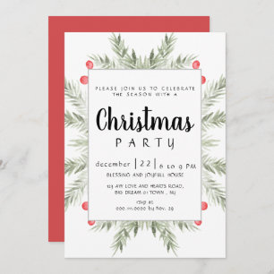 Elegant Modern Winter Greenery Christmas Party Invitation