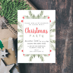 Elegant Modern Winter Greenery Christmas Party Invitation