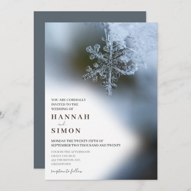 Elegant Modern Winter Silver Snow Wedding Invitation (Front/Back)