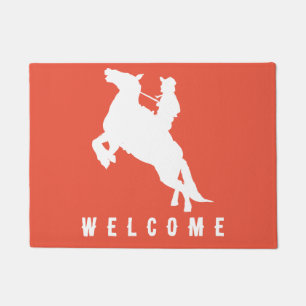 Elegant Modern withe and Orange Horse Welcome Doormat