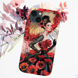 Elegant, Modern Woman & Poppies Floral dress iPhone 13 Case
