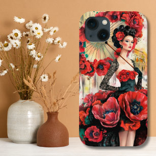 Elegant, Modern Woman & Poppies Floral dress iPhone 13 Case