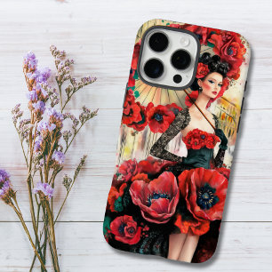Elegant, Modern Woman & Poppies Floral dress iPhone 16 Pro Max Case