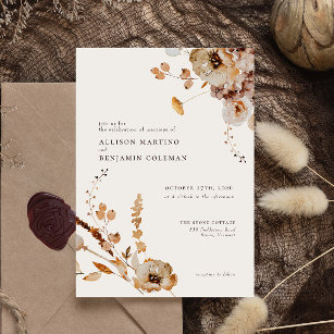 Elegant Modern Woodland Fall Floral Wedding Invitation