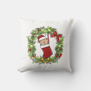 Elegant Modern Wreath Christmas Kitten in Stocking Cushion