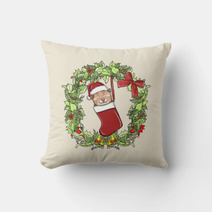 Elegant Modern Wreath Christmas Kitten in Stocking Cushion