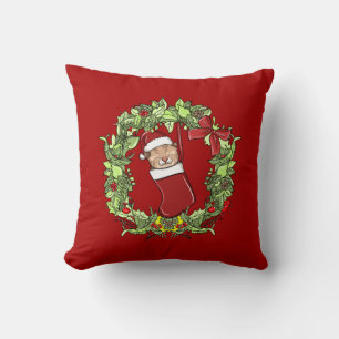 Elegant Modern Wreath Christmas Kitten in Stocking Cushion