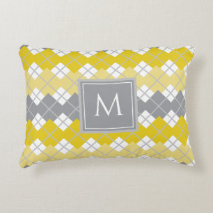 Elegant Modern Yellow and Grey Argyle Pattern   Decorative Cushion